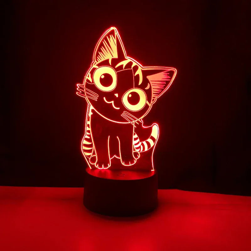 Veilleuse Chat 3D LED Acrylique avec Télécommande - Lumière magique