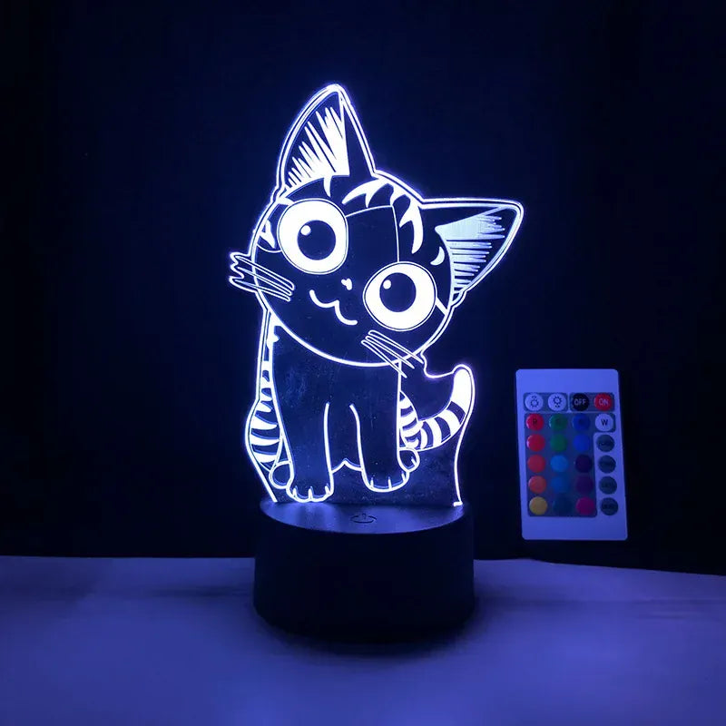 Veilleuse Chat 3D LED Acrylique avec Télécommande - Lumière magique