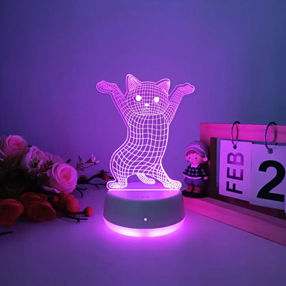 Veilleuse Chat 3D Pattes Levées en Acrylique, éclairage apaisant