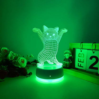 Veilleuse Chat 3D Pattes Levées en Acrylique, éclairage apaisant