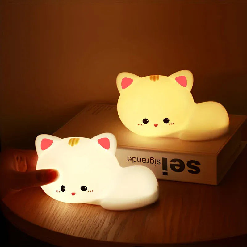 Veilleuse Chat Allongé en Silicone avec Minuteur, idéale nuit