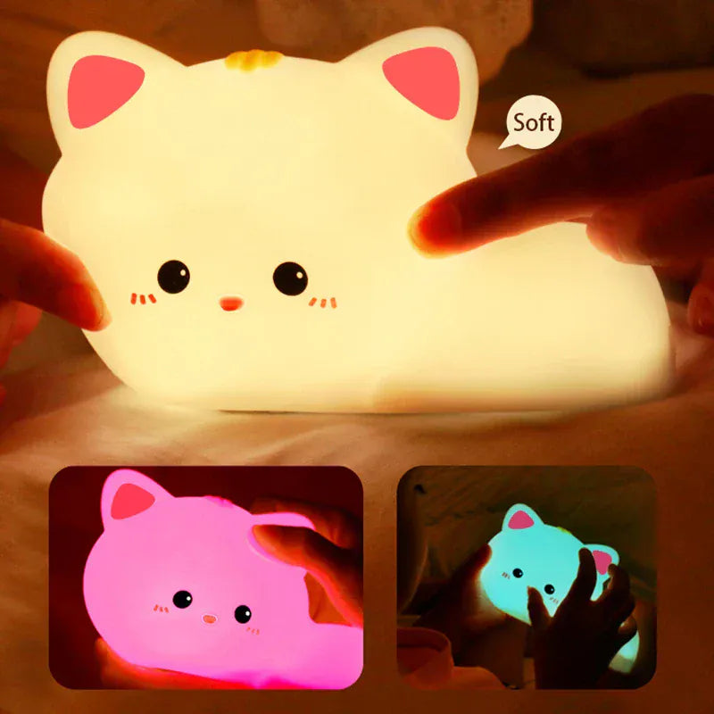Veilleuse Chat Allongé en Silicone avec Minuteur, idéale nuit