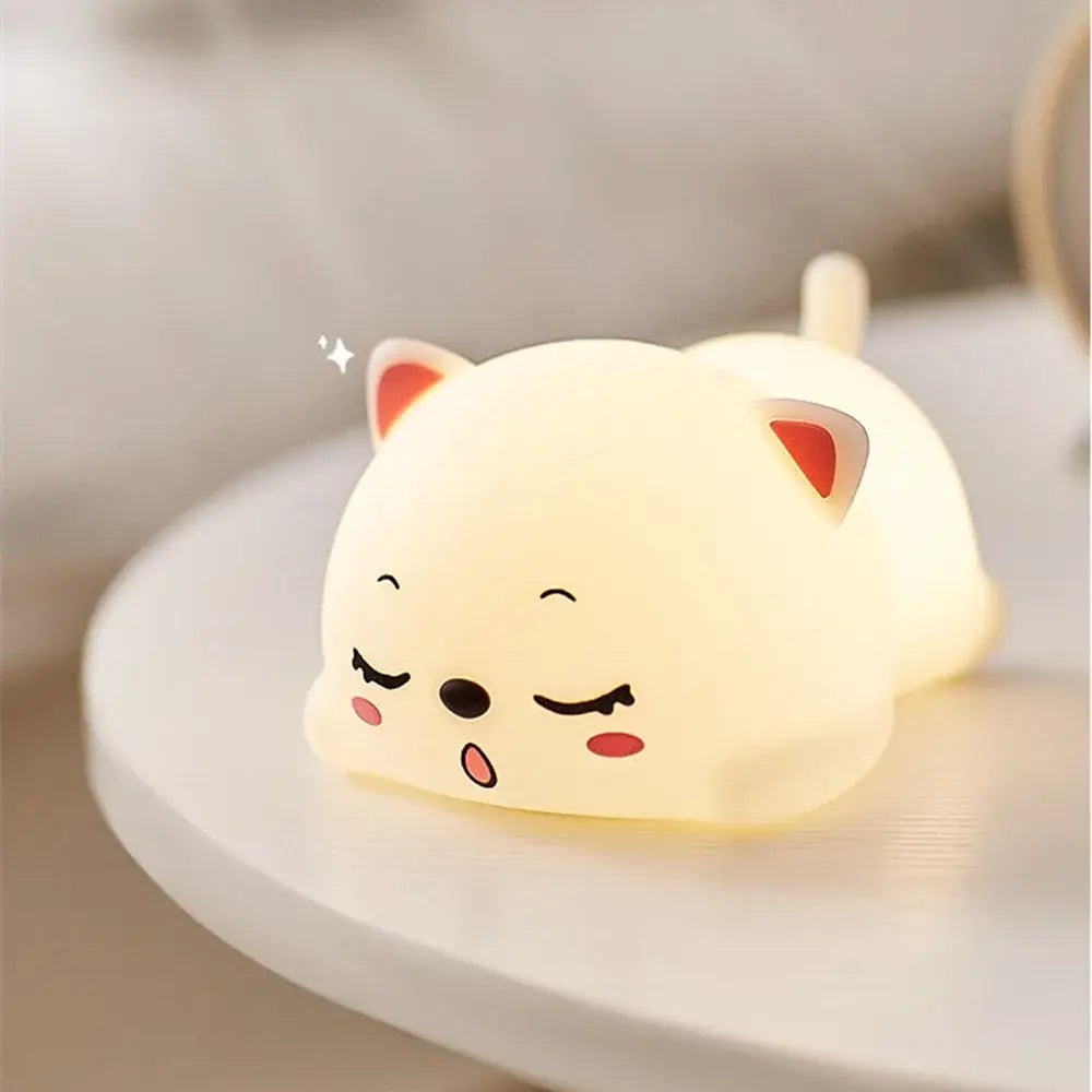 Veilleuse Chat Endormi Tactile en Silicone, douce et pratique