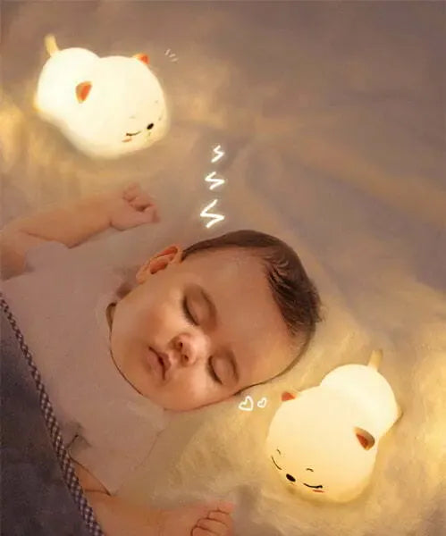 Veilleuse Chat Endormi Tactile en Silicone, douce et pratique