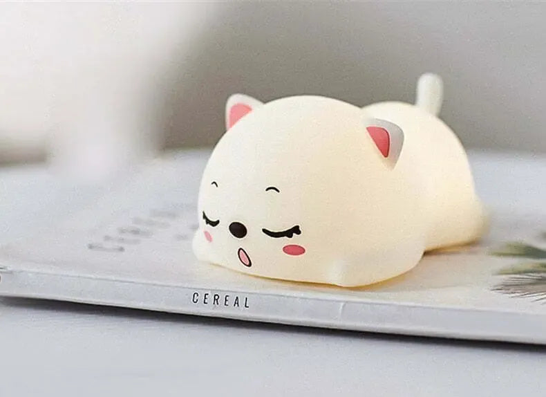 Veilleuse Chat Endormi Tactile en Silicone, douce et pratique