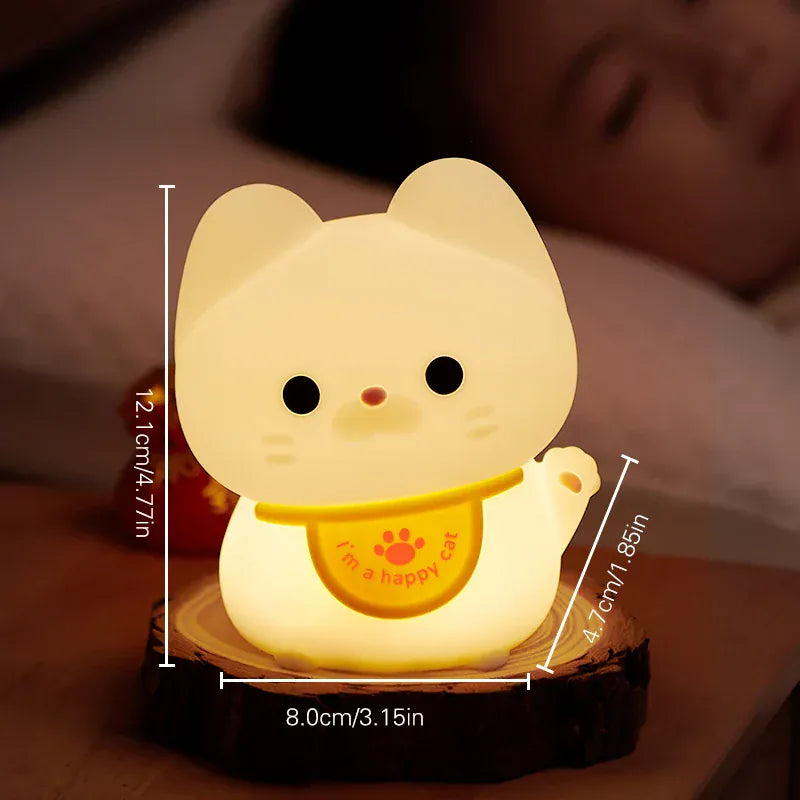 Veilleuse Chat qui Fait Coucou en Silicone et Tactile, idéale mobile
