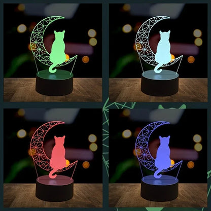 Veilleuse Chat sur Croissant de Lune 3D en Acrylique, idéale mobile