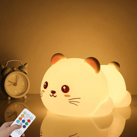 Veilleuse Chat Tactile en Silicone avec Télécommande - Pratique et Ludique