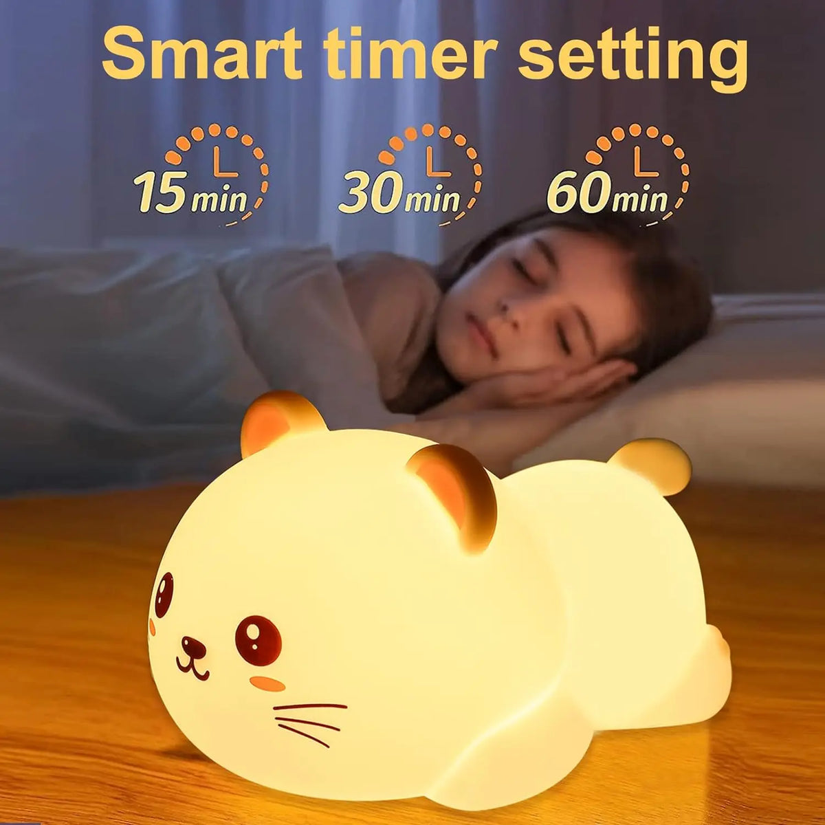 Veilleuse Chat Tactile en Silicone avec Télécommande - Pratique et Ludique