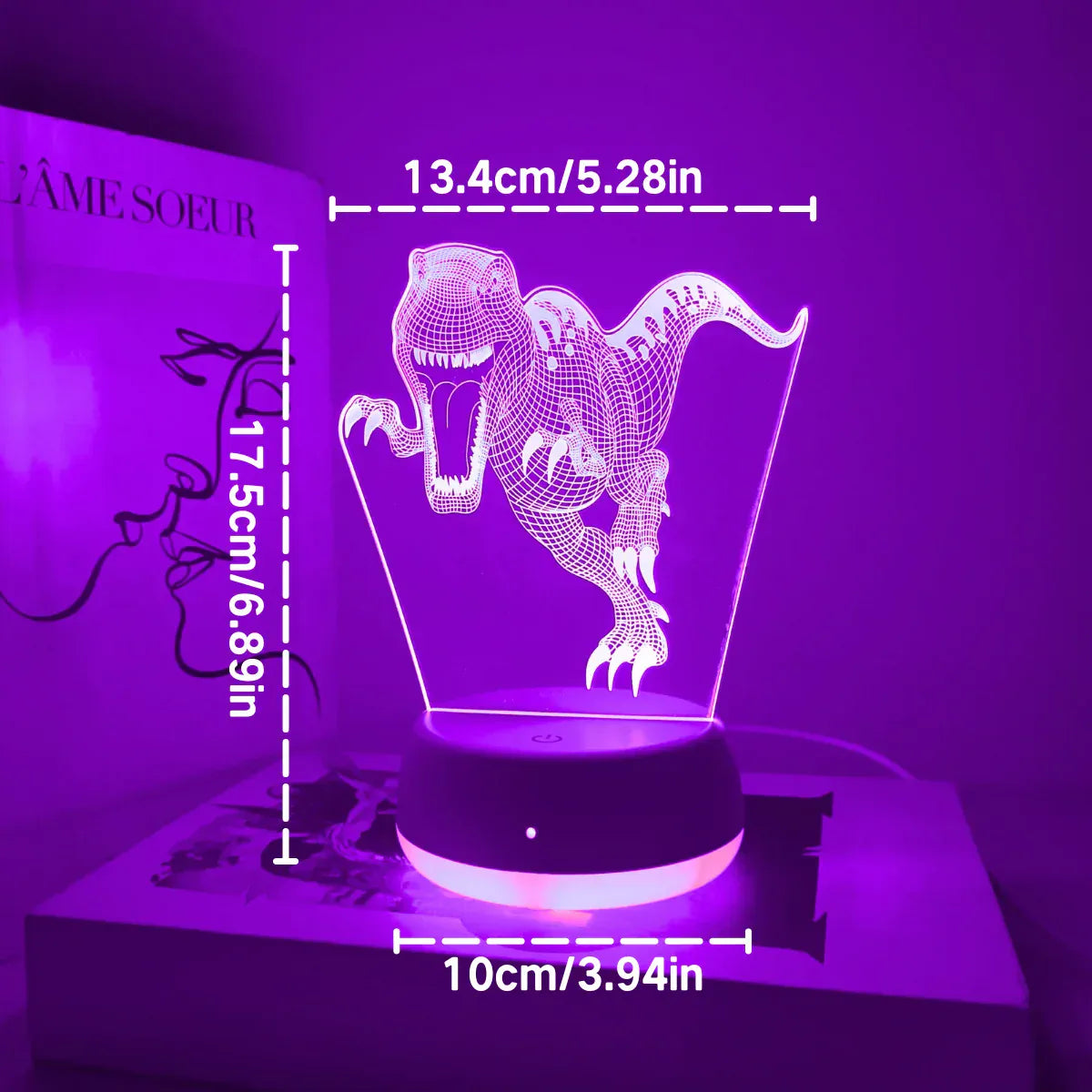 Veilleuse Dinosaure 3D Acrylique Tactile USB pour Enfants