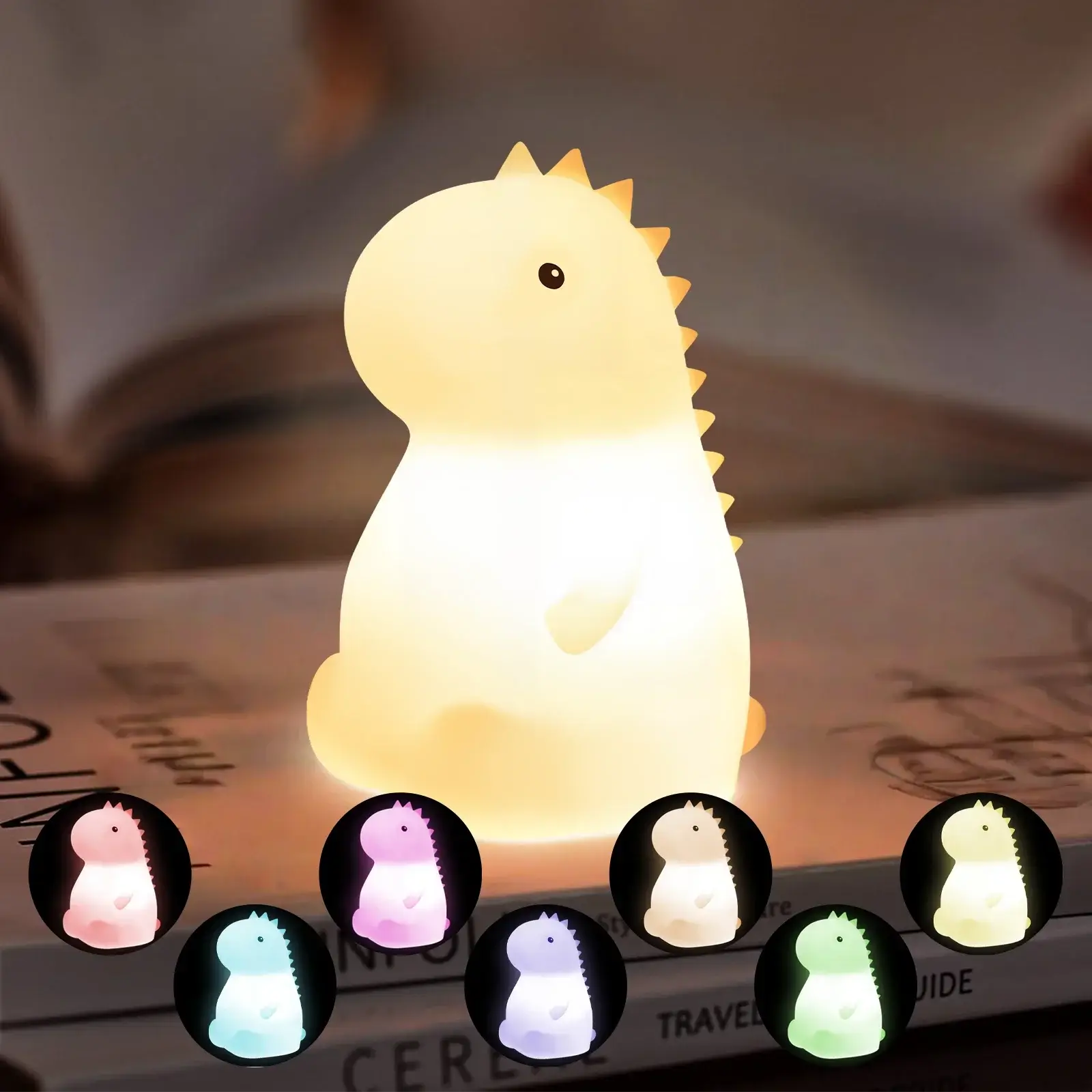 Veilleuse Dinosaure en Silicone RGB Rechargeable USB, idéale pour enfants Image