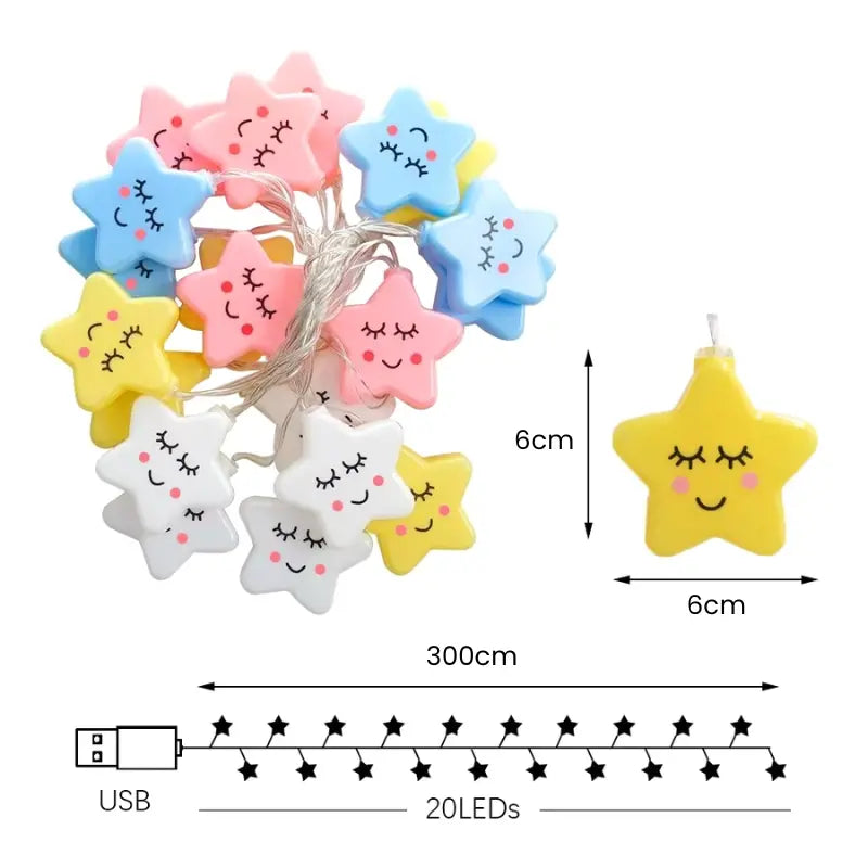 Veilleuse Guirlande Étoiles Colorées USB pour Ambiance Magique