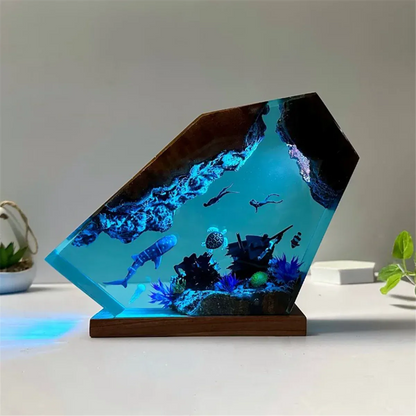 Veilleuse Lampe Résine Époxy Océan avec Tortue Baleine, unique