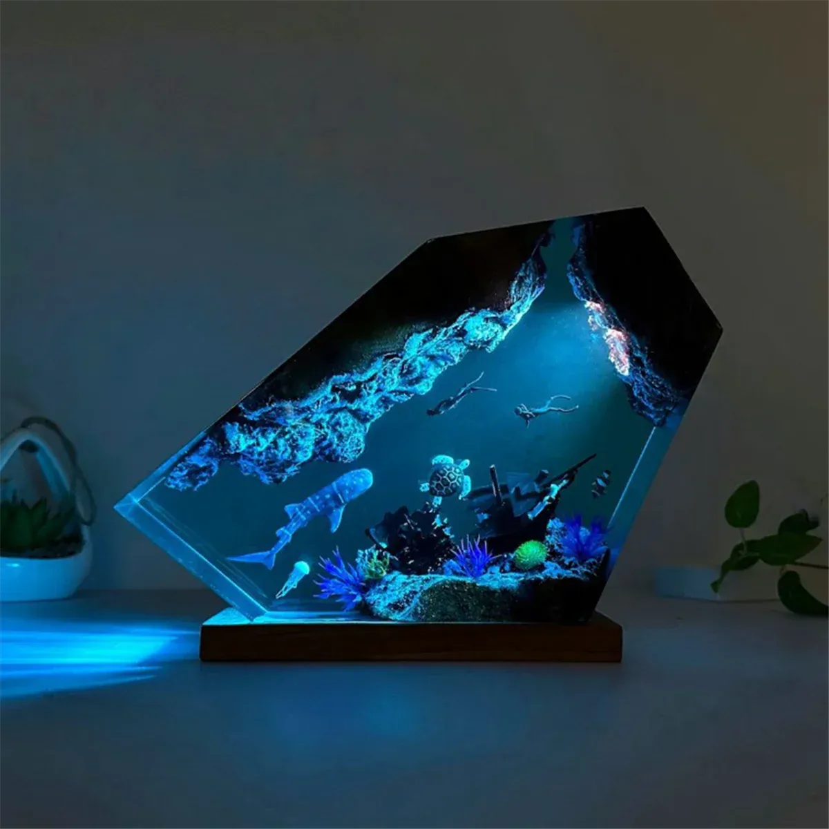 Veilleuse Lampe Résine Époxy Océan avec Tortue Baleine, unique