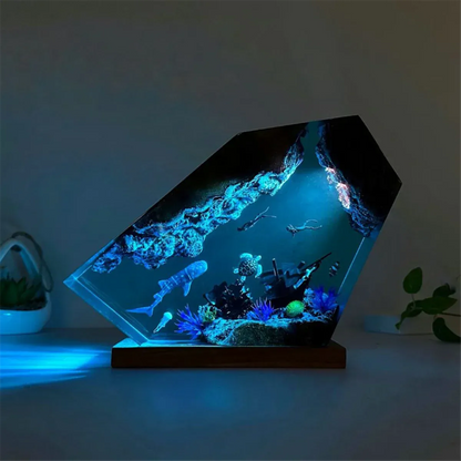 Veilleuse Lampe Résine Époxy Océan avec Tortue Baleine, unique