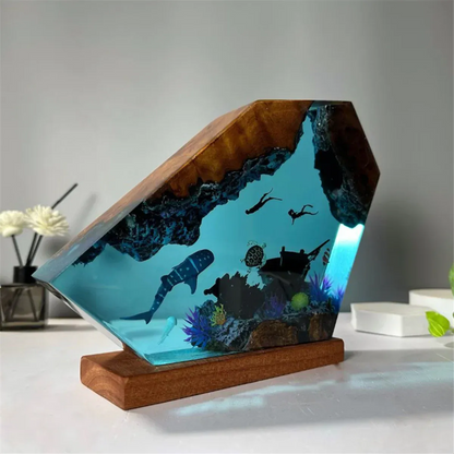 Veilleuse Lampe Résine Époxy Océan avec Tortue Baleine, unique