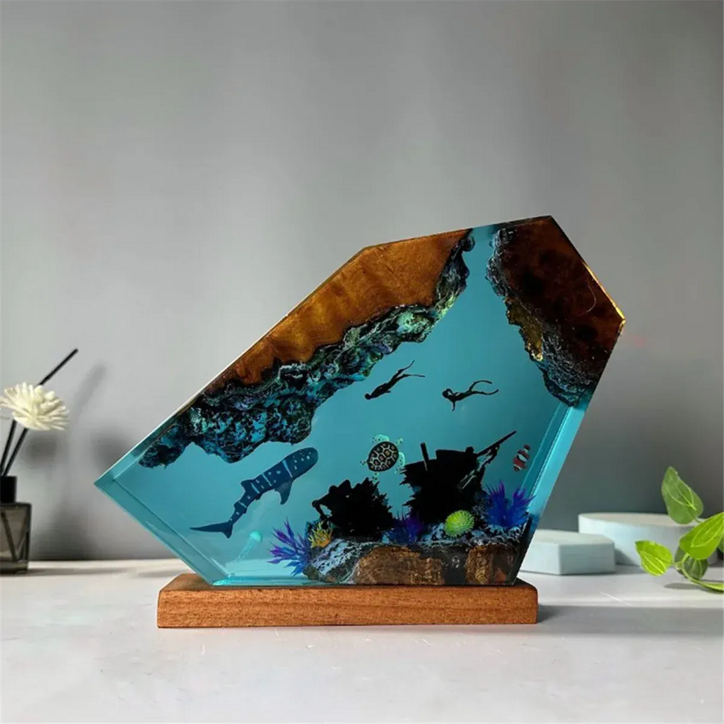 Veilleuse Lampe Résine Époxy Océan avec Tortue Baleine, unique