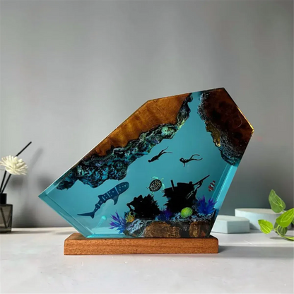 Veilleuse Lampe Résine Époxy Océan avec Tortue Baleine, unique