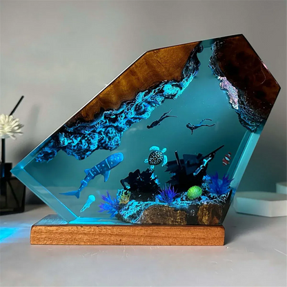Veilleuse Lampe Résine Époxy Océan avec Tortue Baleine, unique