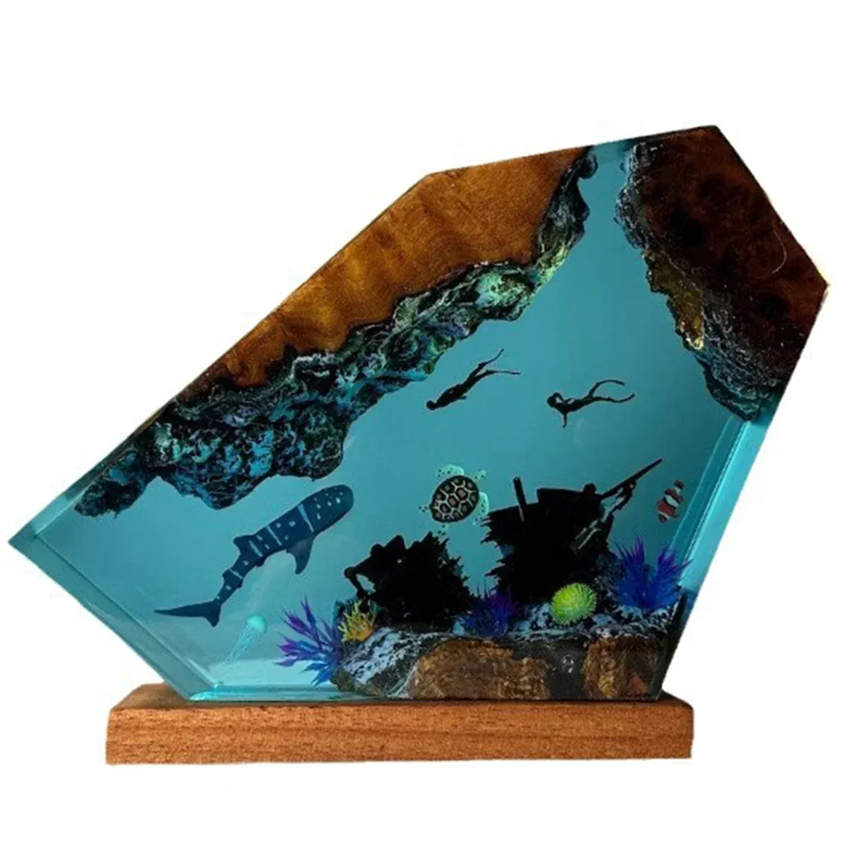 Veilleuse Lampe Résine Époxy Océan avec Tortue Baleine, unique