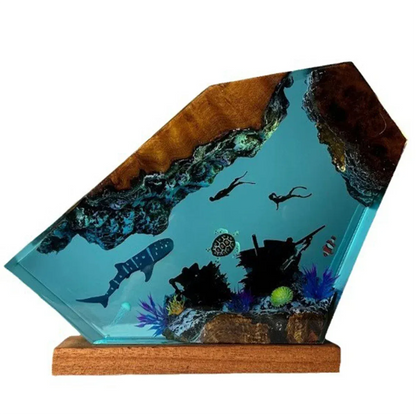 Veilleuse Lampe Résine Époxy Océan avec Tortue Baleine, unique
