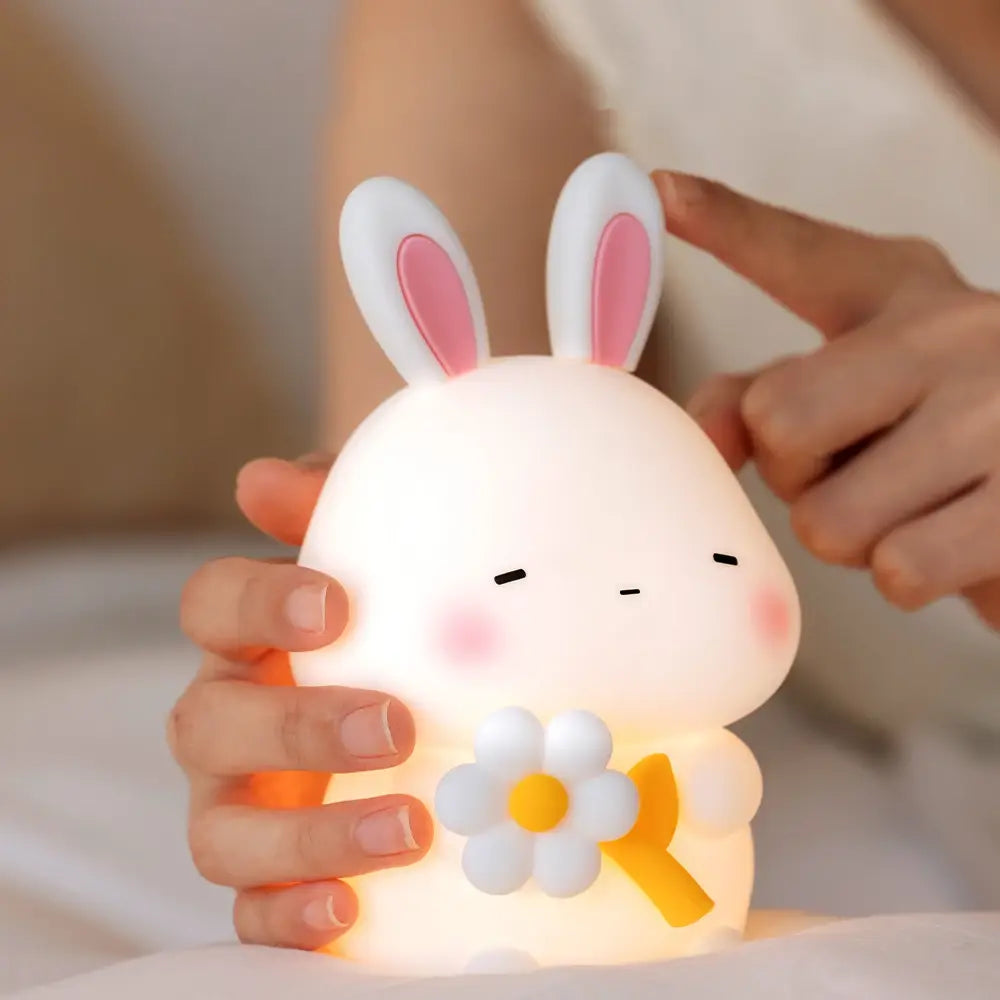 Veilleuse Lapin Bouquet en Silicone Tactile, idéale pour enfants
