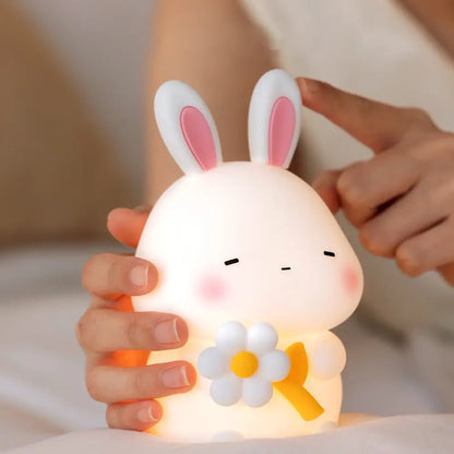 Veilleuse Lapin Bouquet en Silicone Tactile, idéale pour enfants