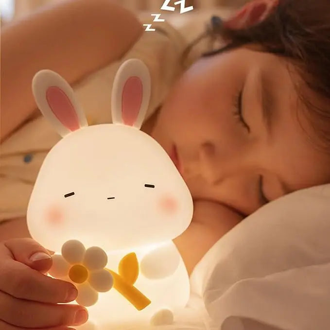 Veilleuse Lapin Bouquet en Silicone Tactile, idéale pour enfants