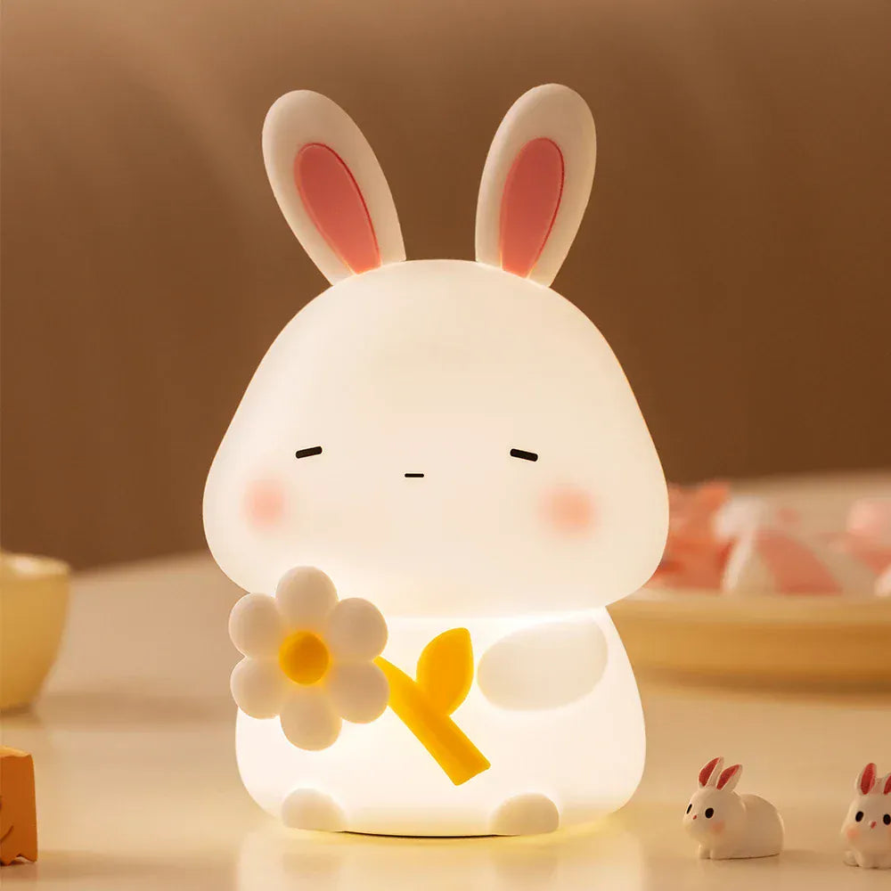 Veilleuse Lapin Bouquet en Silicone Tactile, idéale pour enfants