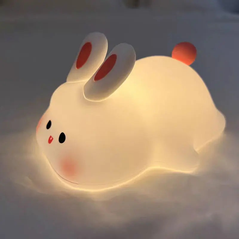 Veilleuse Lapin Pompon Tactile en Silicone - Douceur et Sécurité