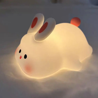 Veilleuse Lapin Pompon Tactile en Silicone - Douceur et Sécurité