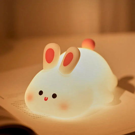 Veilleuse Lapin Pompon Tactile en Silicone - Douceur et Sécurité