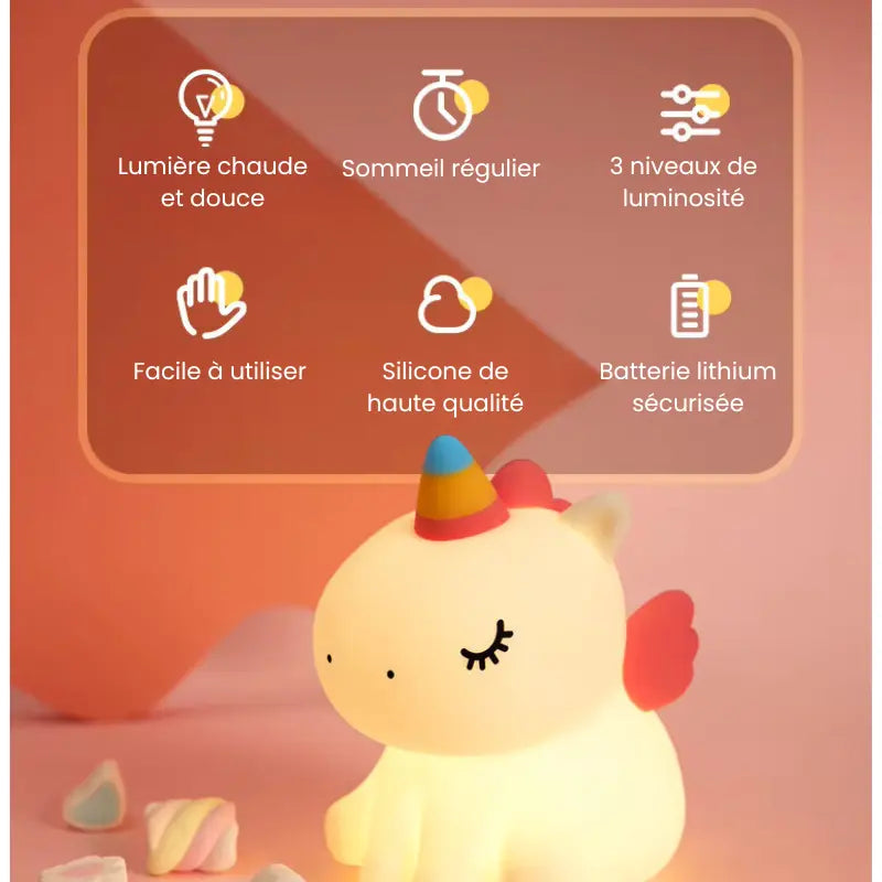 Veilleuse Licorne qui Dort en Silicone pour Douces Nuits