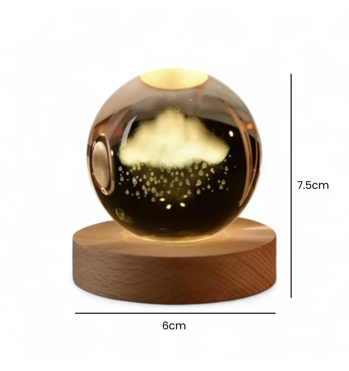 Veilleuse Nuage Boule de Cristal 3D avec Socle en Bois, idéal mobile