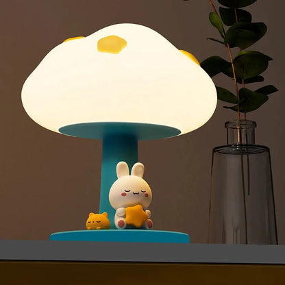 Veilleuse Nuage et Lapin en Silicone en forme de Champignon - Lumineuse et mignonne