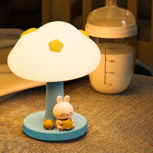 Veilleuse Nuage et Lapin en Silicone en forme de Champignon - Lumineuse et mignonne