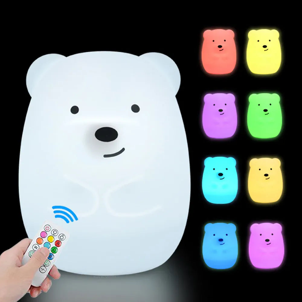 Veilleuse Ours Tactile avec Télécommande en Silicone - Pratique et Ludique