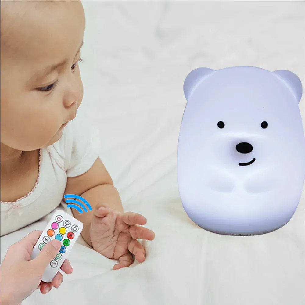 Veilleuse Ours Tactile avec Télécommande en Silicone - Pratique et Ludique