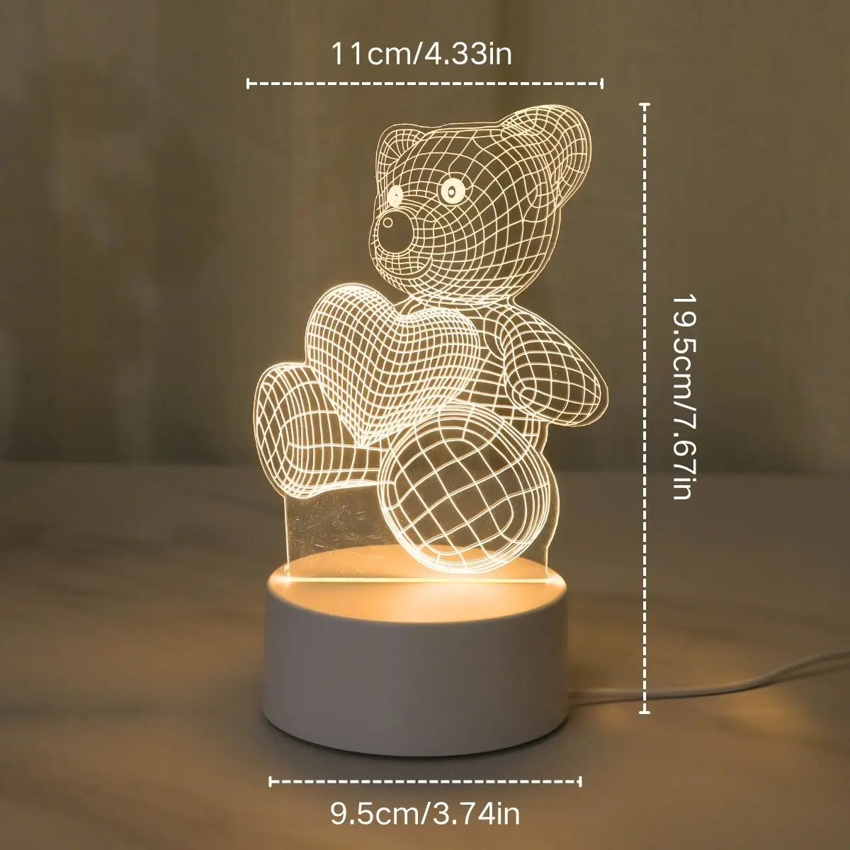 Veilleuse Ourson Cœur 3D : Douceur et Lumière pour Bébé