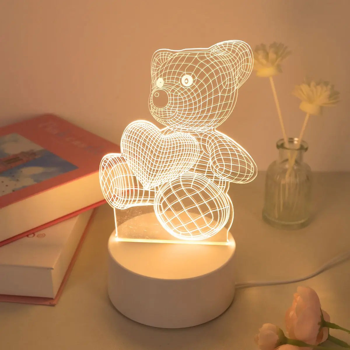 Veilleuse Ourson Cœur 3D : Douceur et Lumière pour Bébé