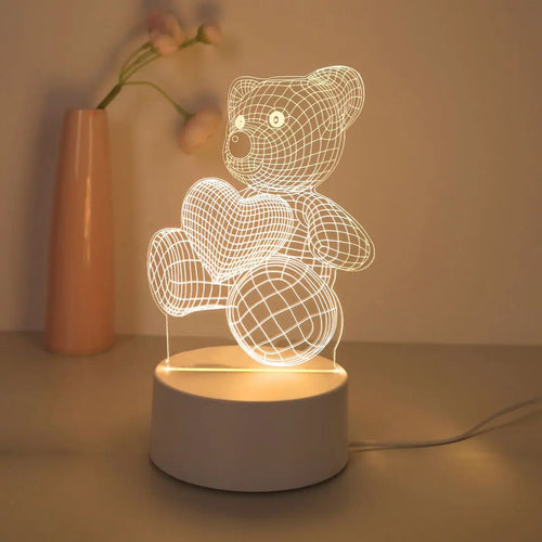 Veilleuse Ourson Cœur 3D : Douceur et Lumière pour Bébé