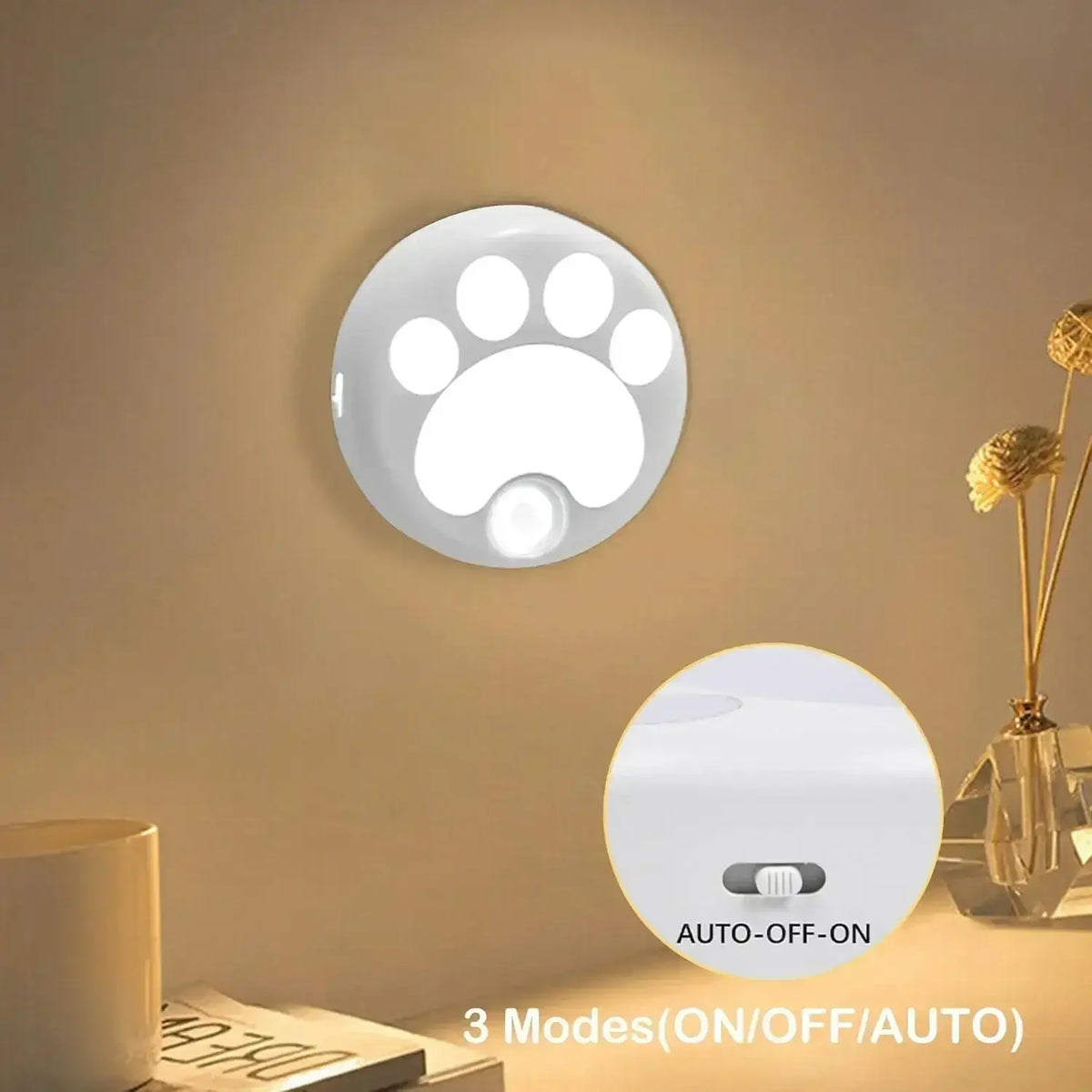 Veilleuse Patte de Chat Détecteur de Mouvement USB Rechargeable