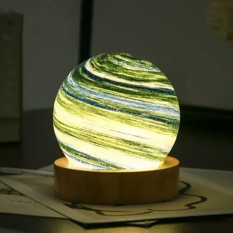 Veilleuse Planète 3D Socle en Bois pour Ambiance Cosy