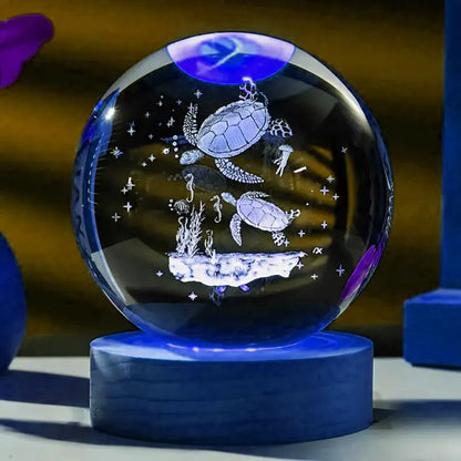 Veilleuse Tortue sur Socle en Bois Gravure Laser, Élégante et Unique