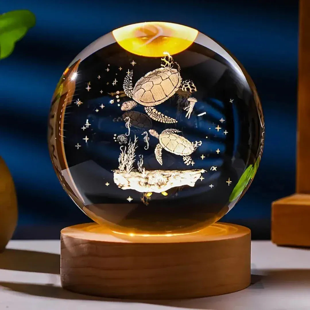 Veilleuse Tortue sur Socle en Bois Gravure Laser, Élégante et Unique