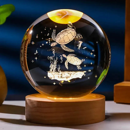 Veilleuse Tortue sur Socle en Bois Gravure Laser, Élégante et Unique
