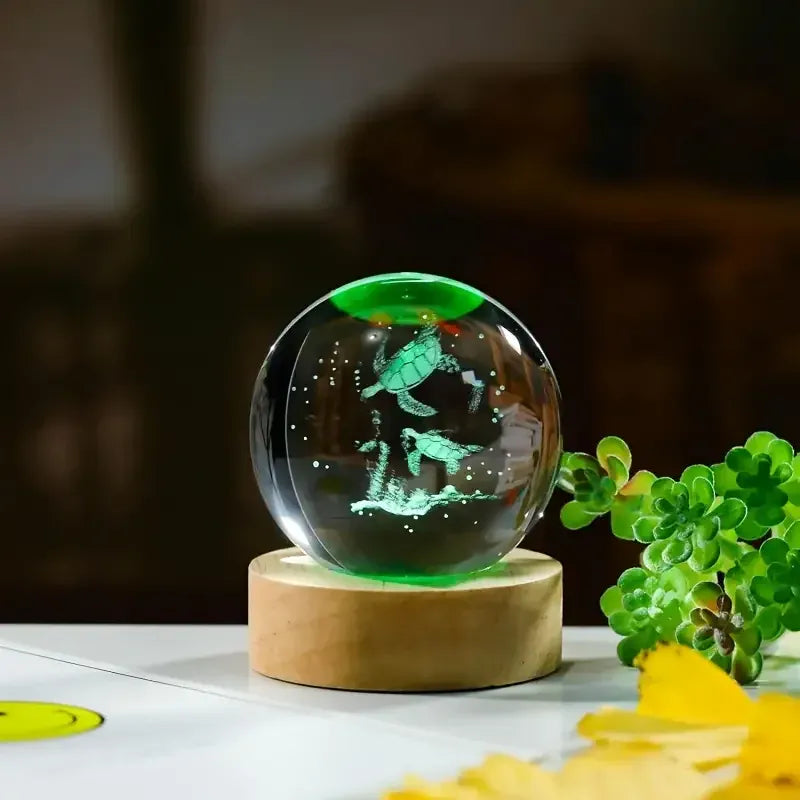 Veilleuse Tortue sur Socle en Bois Gravure Laser, Élégante et Unique